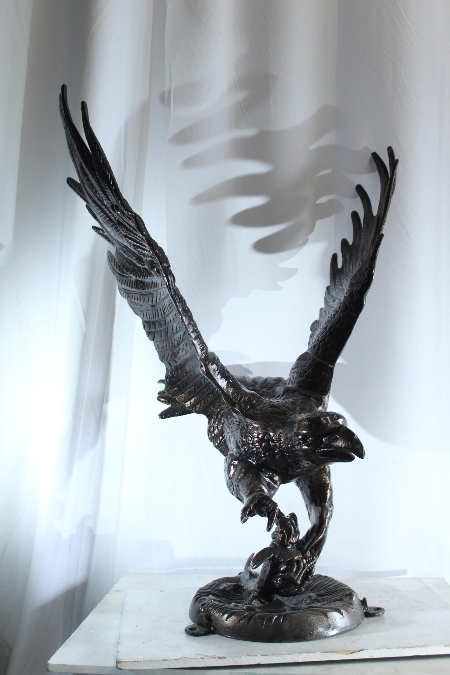 Large Aluminum Eagle Statue with Wings Spread in Flight 40" x 35" x 51"H