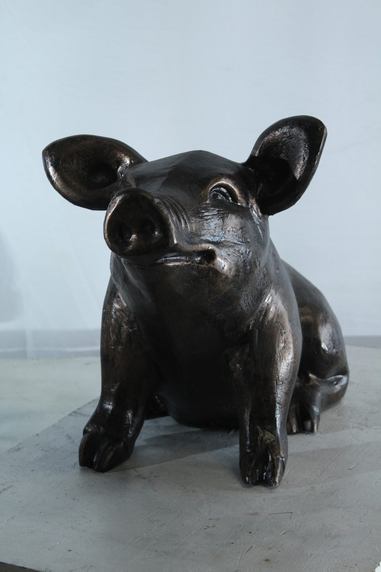Playful Pig Sitting Statue Aluminum Animal Décor 42" x 14" x 15"H
