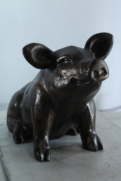 Playful Pig Sitting Statue Aluminum Animal Décor 42" x 14" x 15"H
