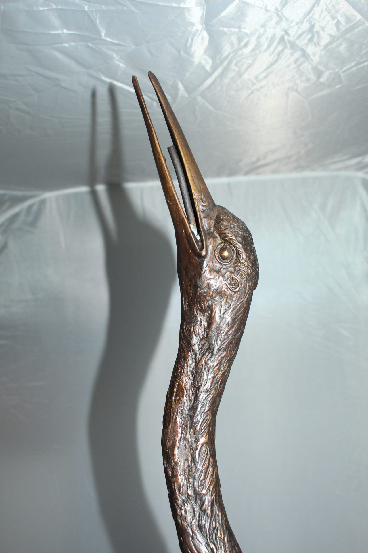 Crane head up fountain Bronze Statue -  Size: 13"L x 9.5"W x 52"H. 