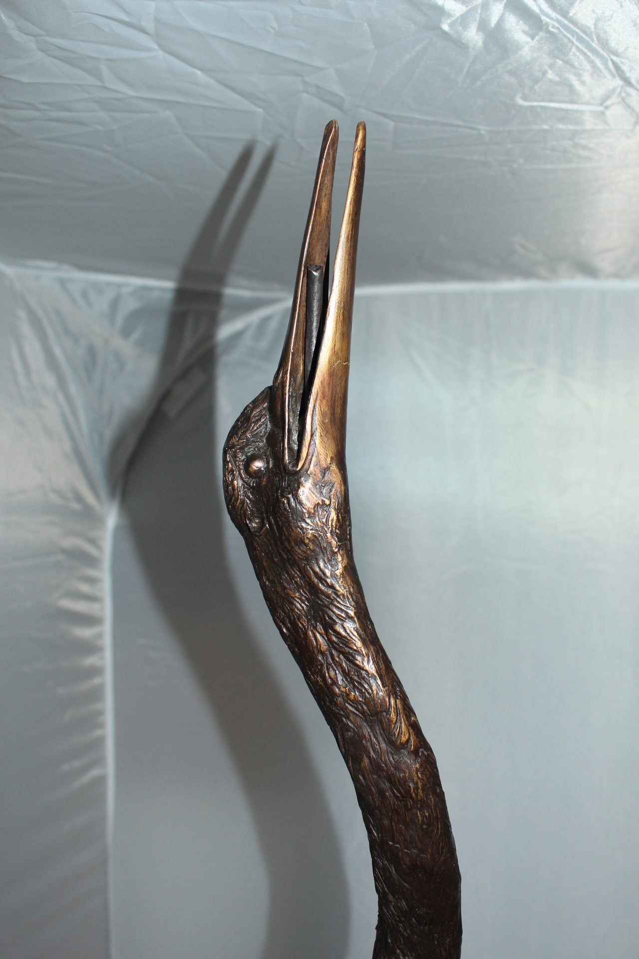 Crane head up fountain Bronze Statue -  Size: 13"L x 9.5"W x 52"H. 