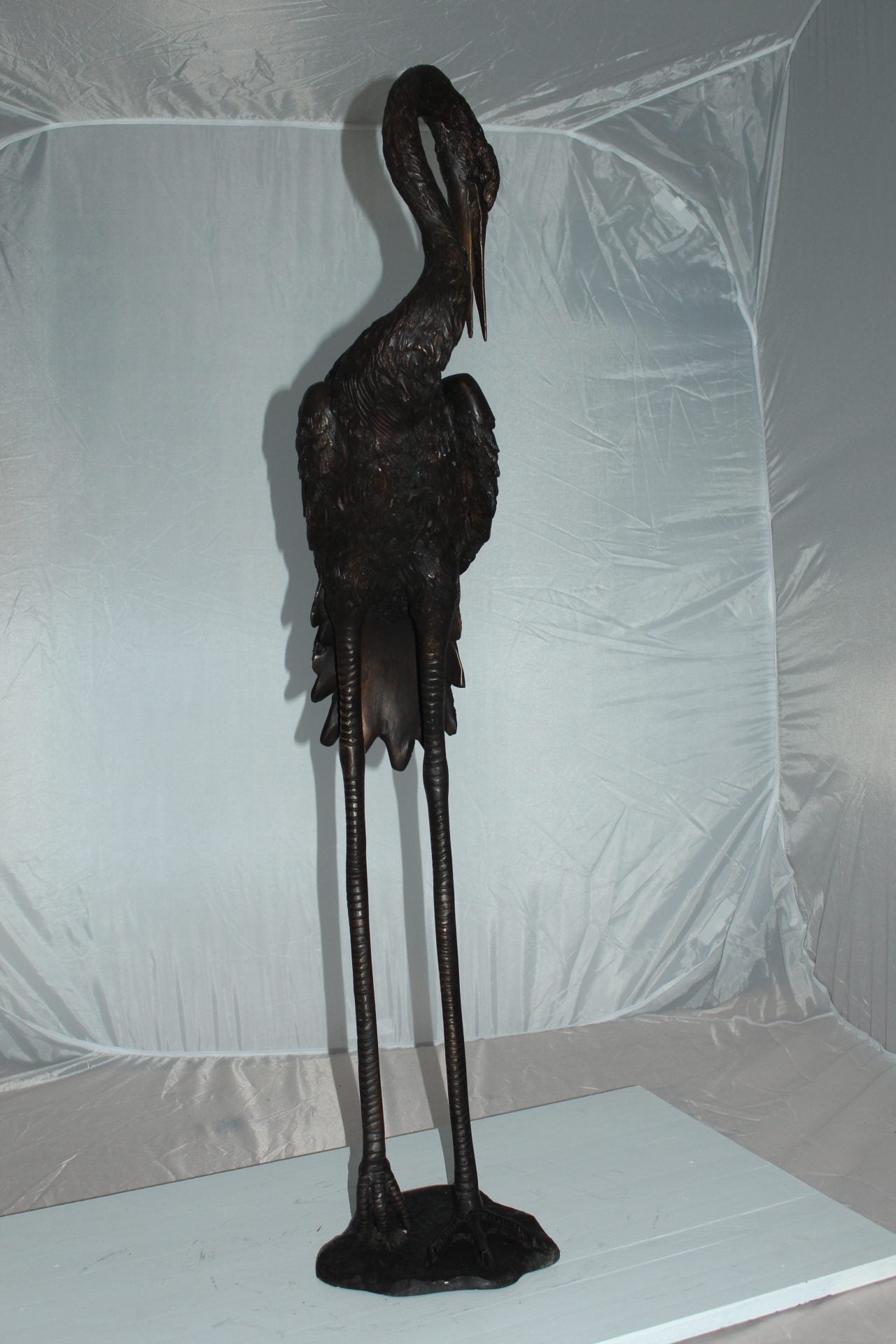 Crane head down fountain Bronze Statue -  Size: 10"L x 9"W x 44"H. 