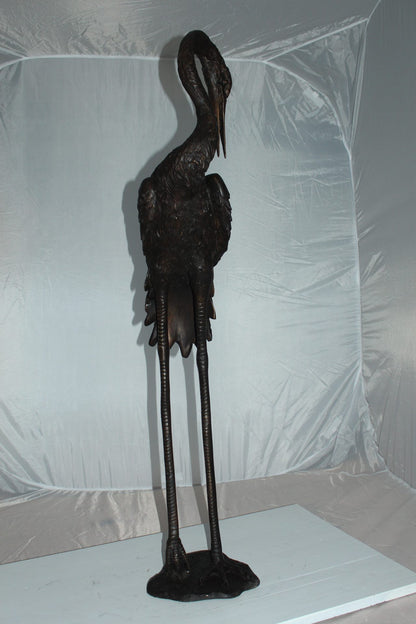 Crane head down fountain Bronze Statue -  Size: 10"L x 9"W x 44"H. 