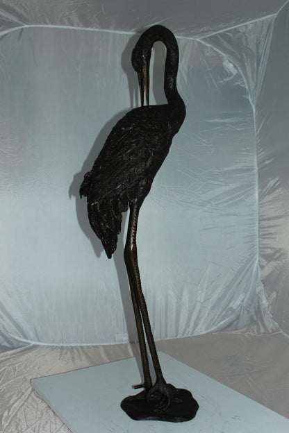 Crane head down fountain Bronze Statue -  Size: 10"L x 9"W x 44"H. 
