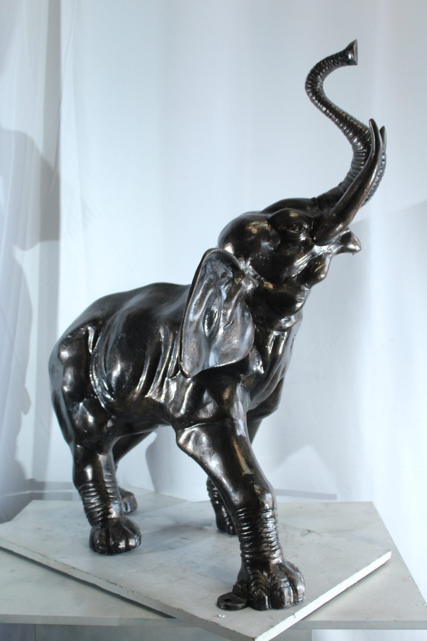 Majestic Aluminum Elephant Statue with Raised Trunk 33" x 25" x 44"H