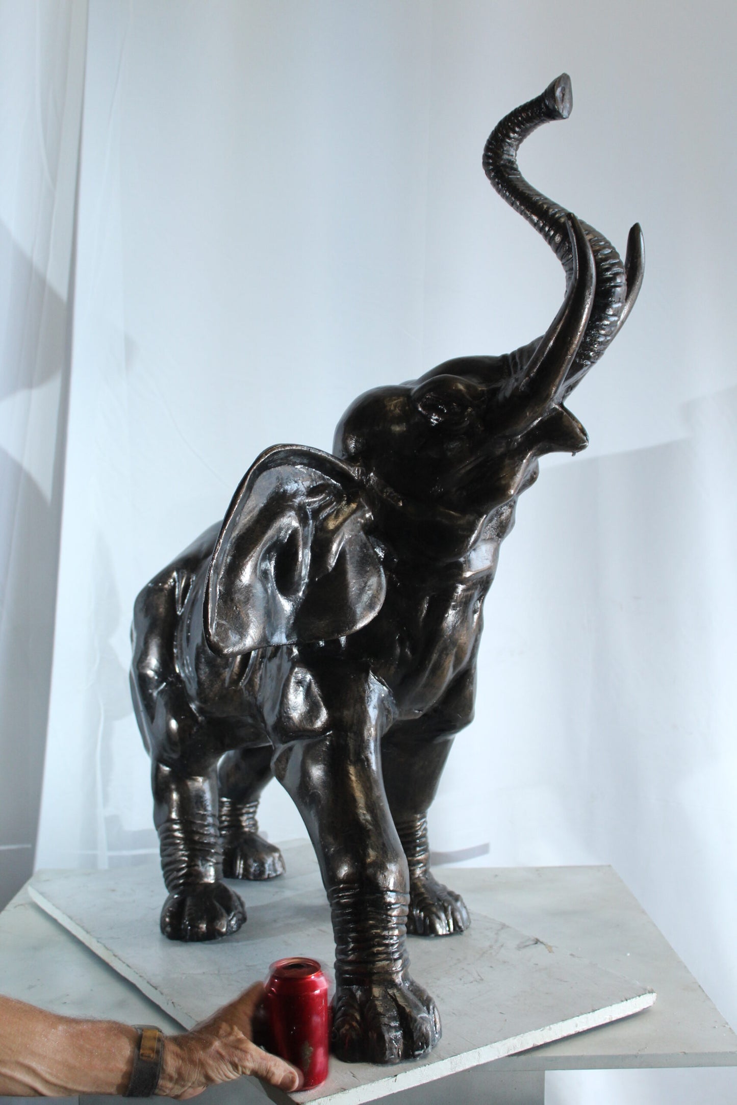 Majestic Aluminum Elephant Statue with Raised Trunk 33" x 25" x 44"H