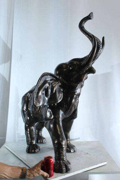 Majestic Aluminum Elephant Statue with Raised Trunk 33" x 25" x 44"H