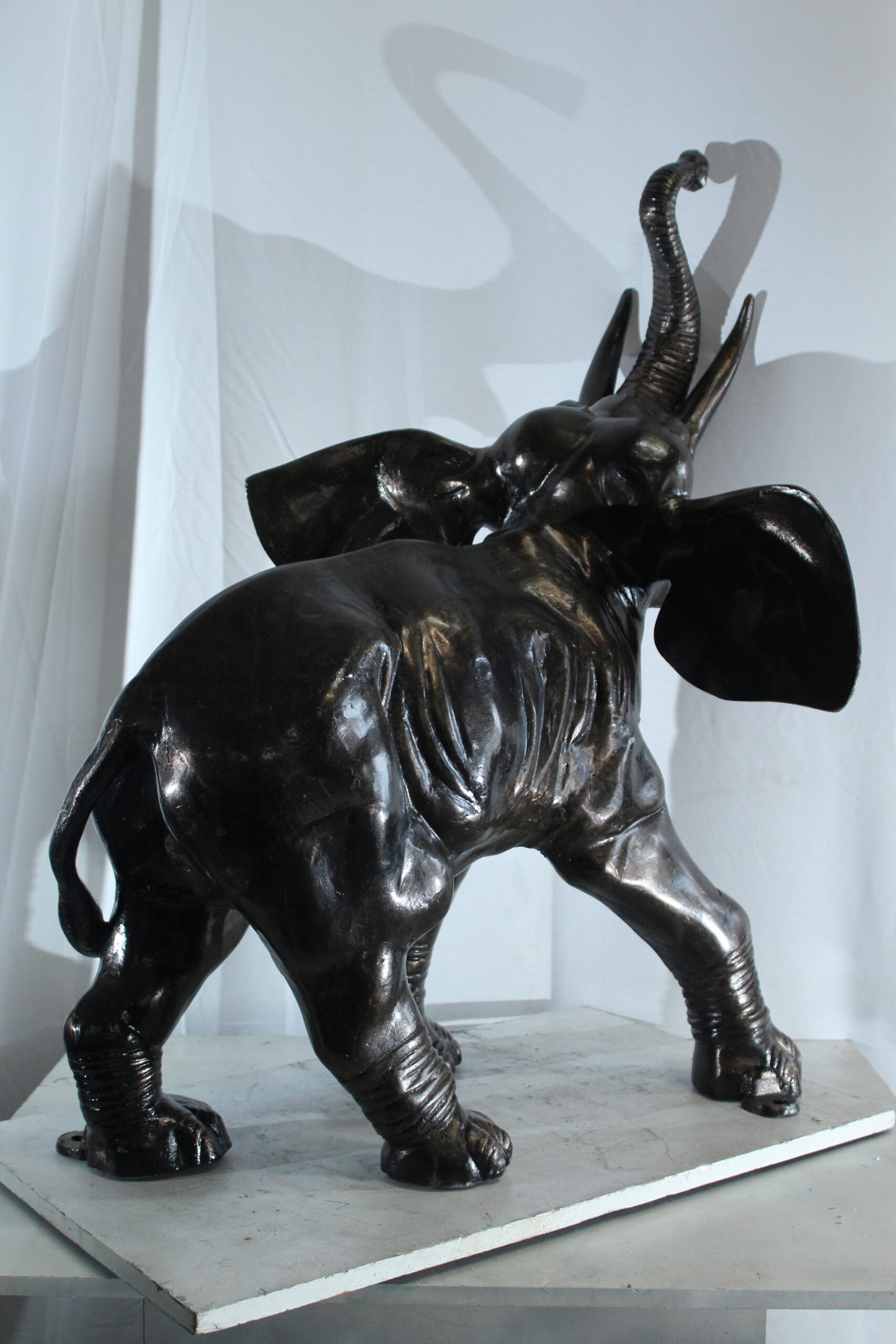 Majestic Aluminum Elephant Statue with Raised Trunk 33" x 25" x 44"H