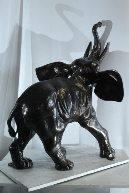 Majestic Aluminum Elephant Statue with Raised Trunk 33" x 25" x 44"H