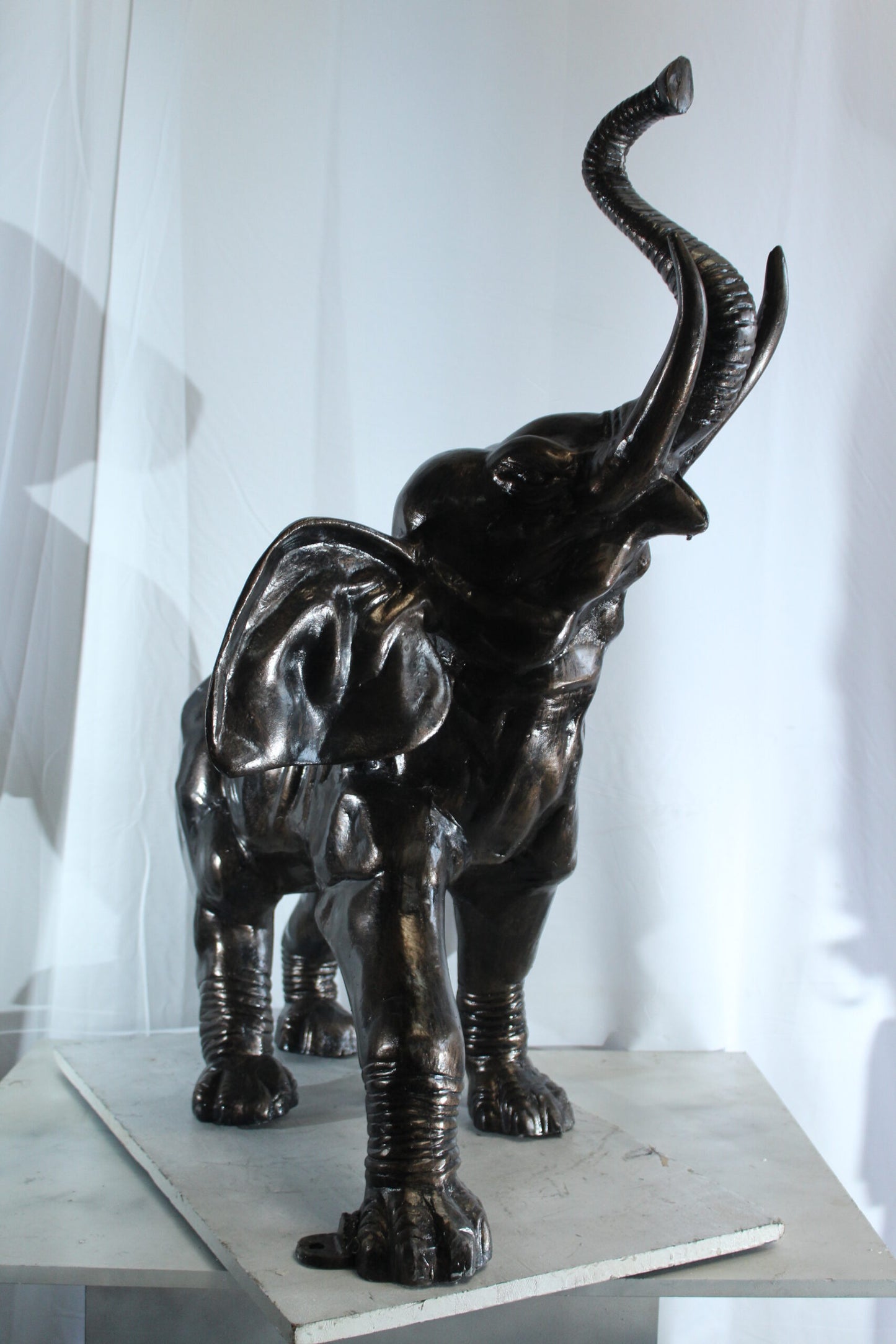 Majestic Aluminum Elephant Statue with Raised Trunk 33" x 25" x 44"H
