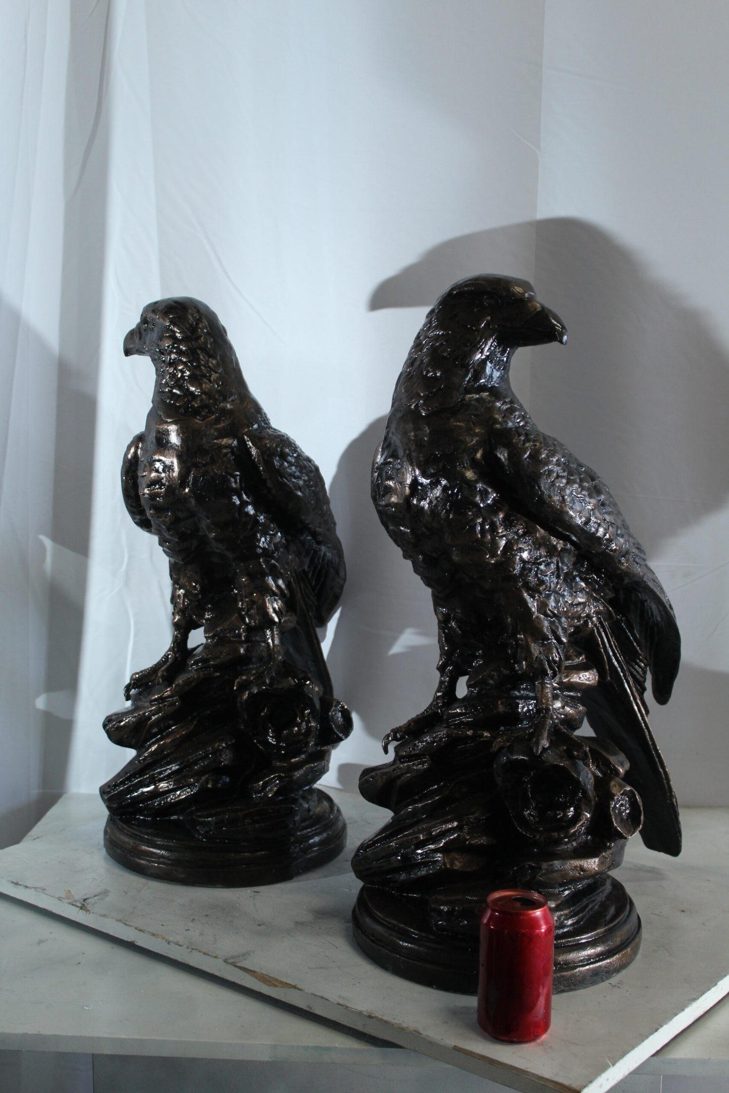 Pair of Aluminum Eagle Statues Majestic Bird Sculptures 20" x 12" x 14"H