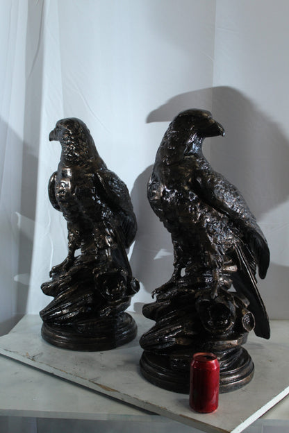Pair of Aluminum Eagle Statues Majestic Bird Sculptures 20" x 12" x 14"H
