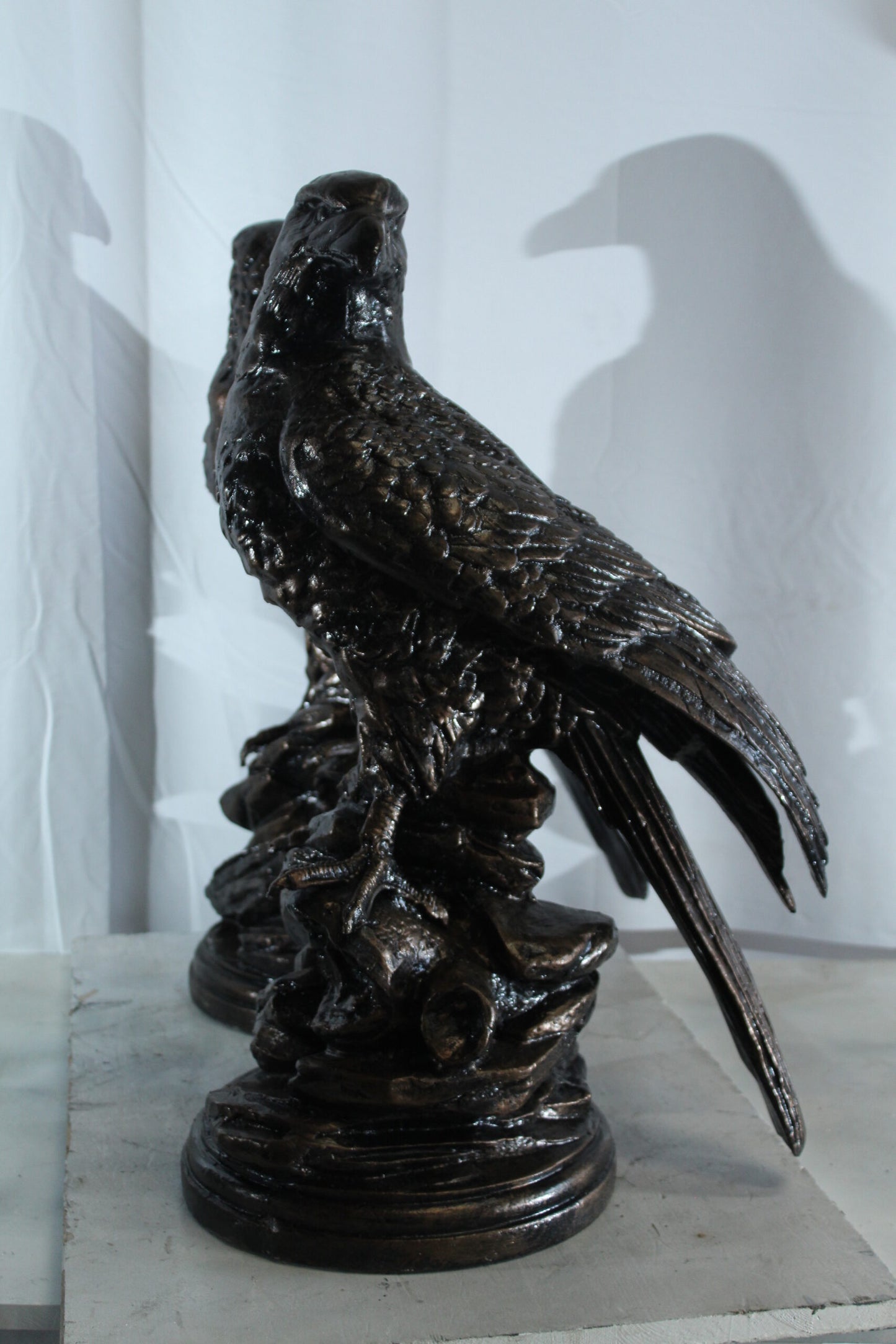 Pair of Aluminum Eagle Statues Majestic Bird Sculptures 20" x 12" x 14"H
