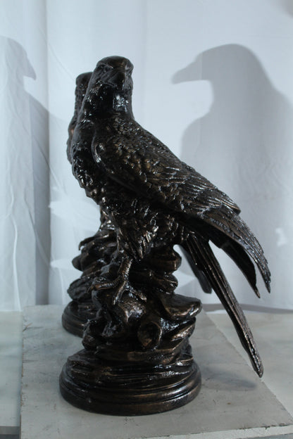Pair of Aluminum Eagle Statues Majestic Bird Sculptures 20" x 12" x 14"H