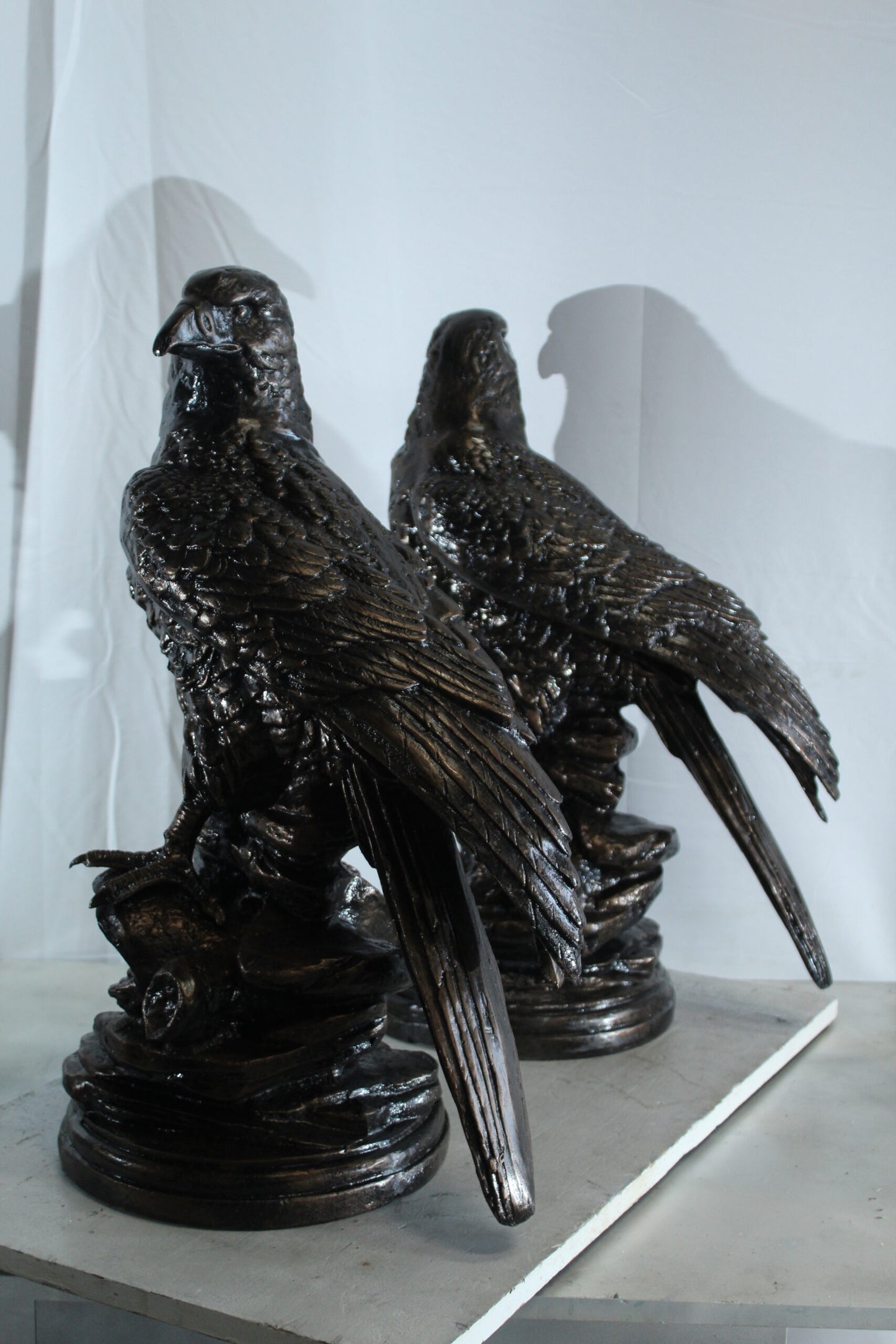 Pair of Aluminum Eagle Statues Majestic Bird Sculptures 20" x 12" x 14"H