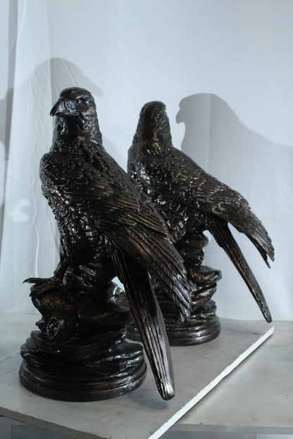 Pair of Aluminum Eagle Statues Majestic Bird Sculptures 20" x 12" x 14"H