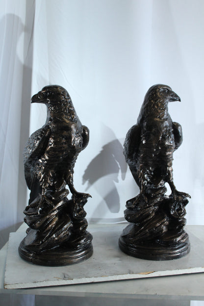 Pair of Aluminum Eagle Statues Majestic Bird Sculptures 20" x 12" x 14"H