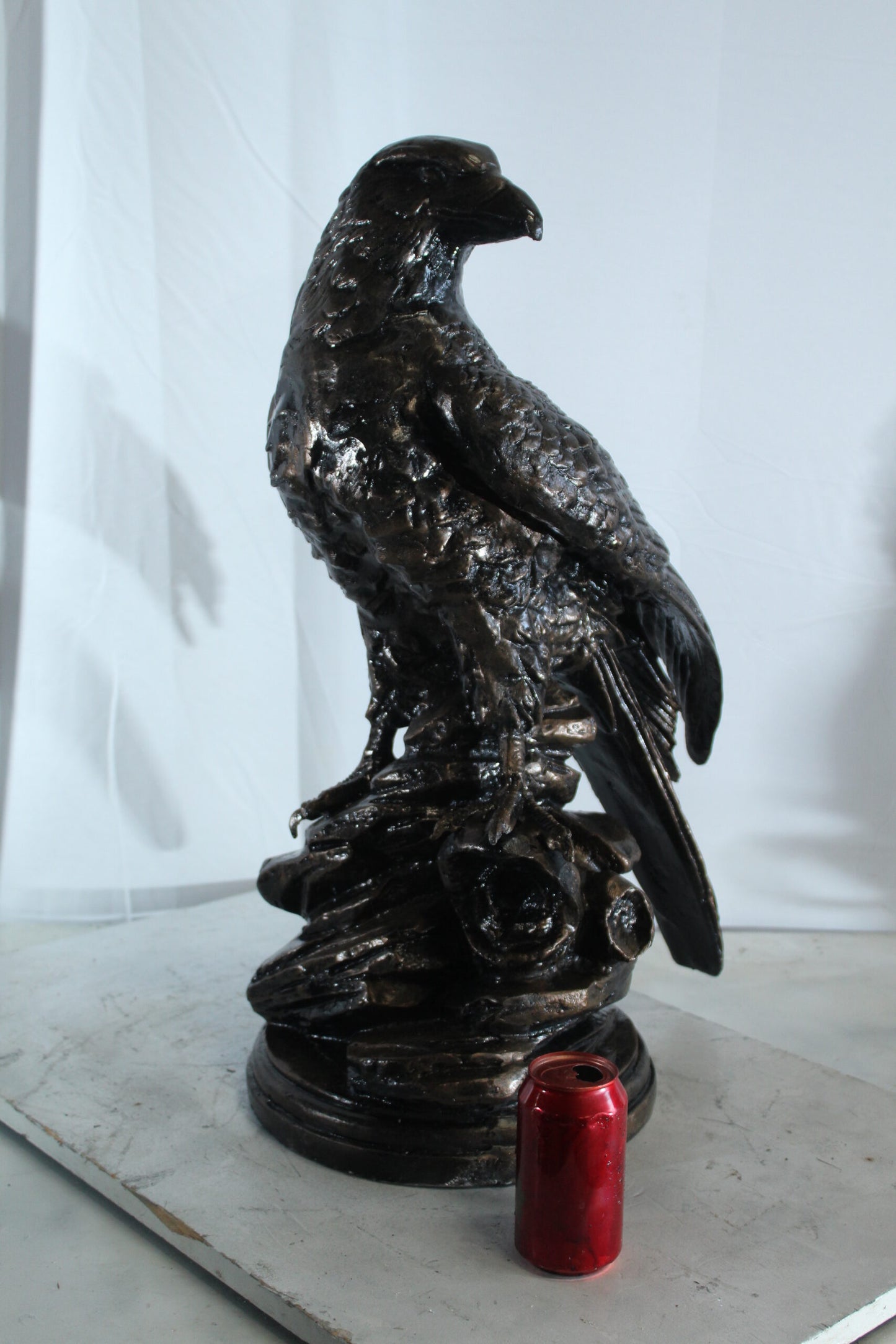Aluminum Eagle Statue on Tree Stump with Natural Finish 20" x 12" x 14"H