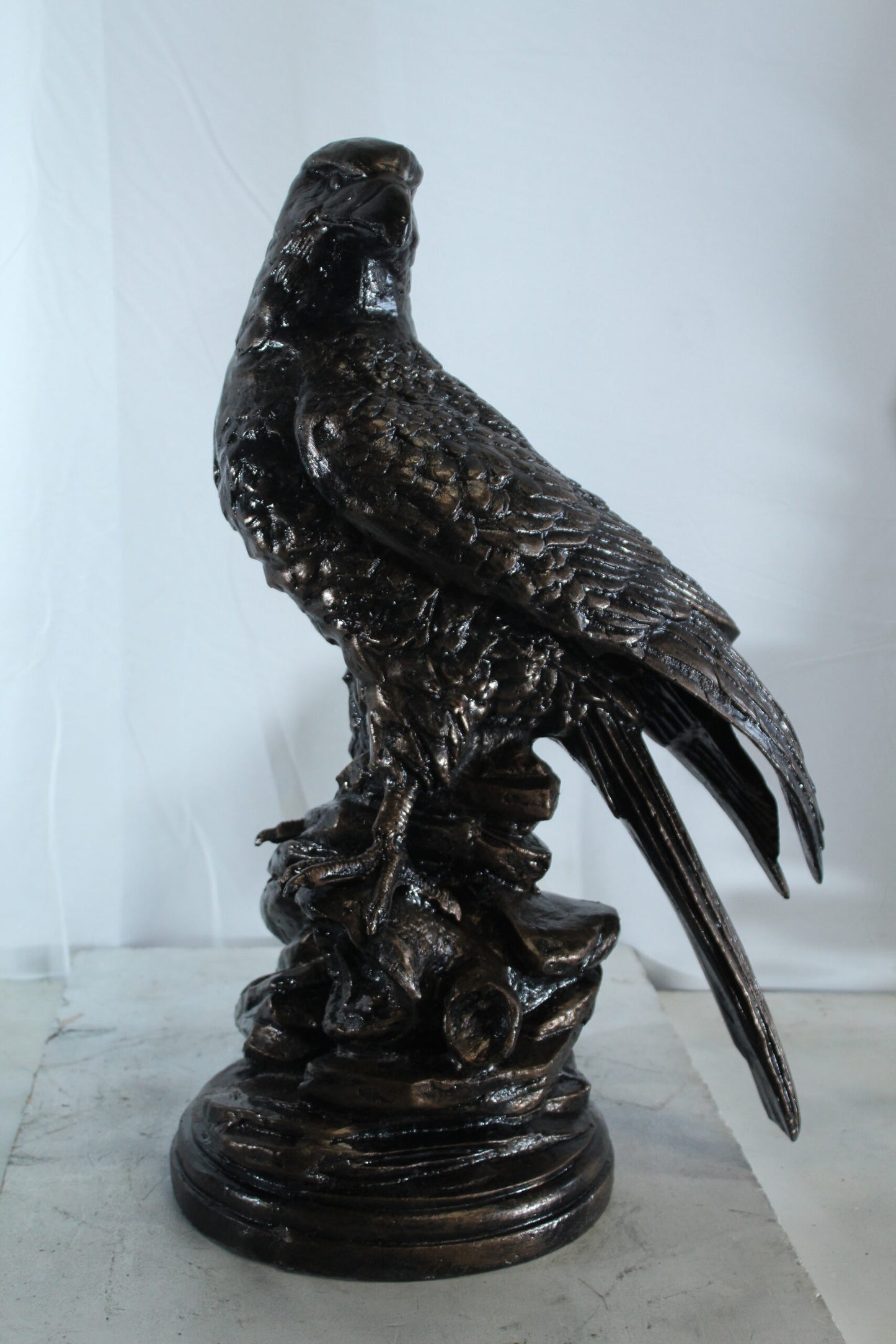 Aluminum Eagle Statue on Tree Stump with Natural Finish 20" x 12" x 14"H