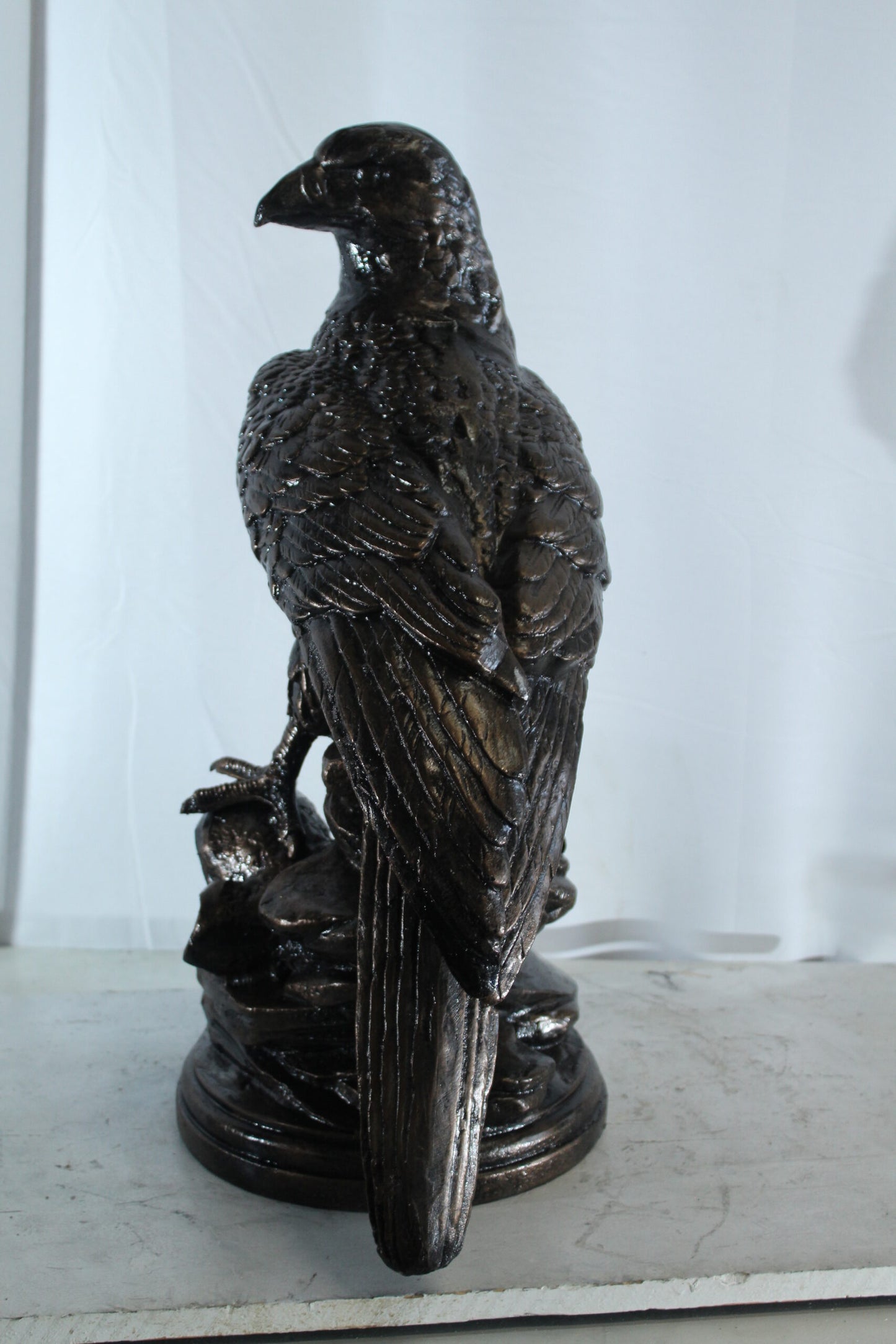 Aluminum Eagle Statue on Tree Stump with Natural Finish 20" x 12" x 14"H