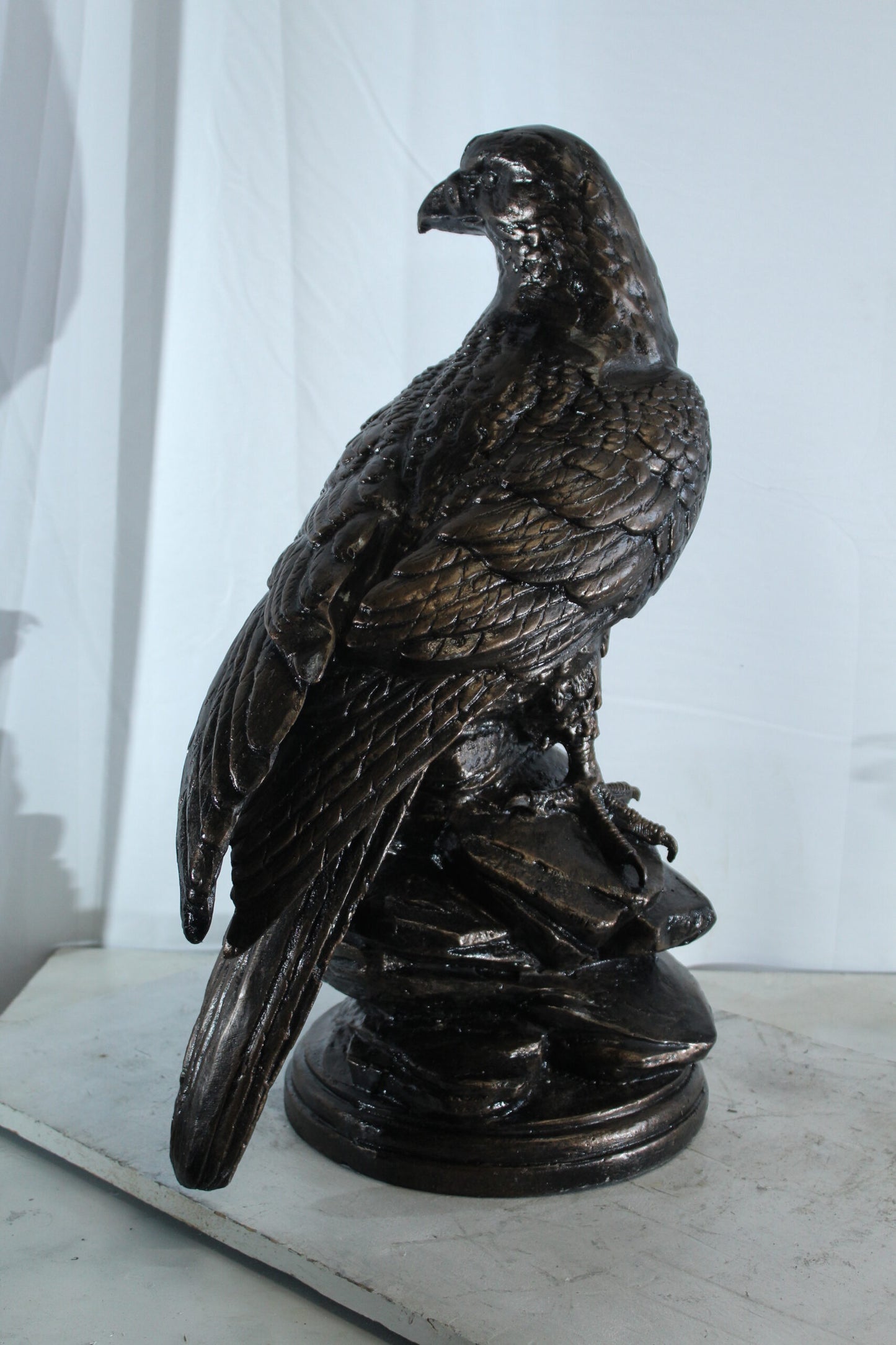 Aluminum Eagle Statue on Tree Stump with Natural Finish 20" x 12" x 14"H