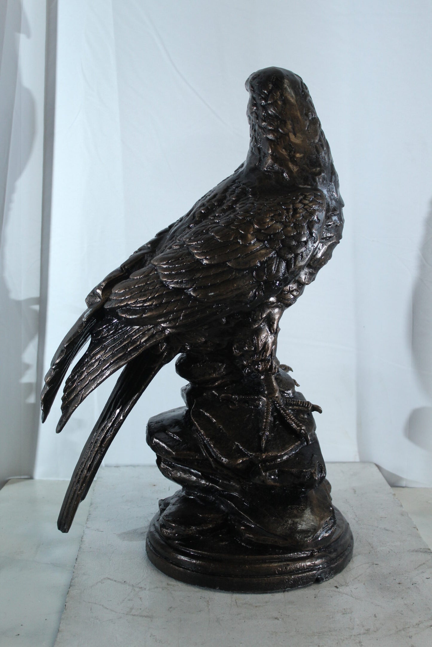 Aluminum Eagle Statue on Tree Stump with Natural Finish 20" x 12" x 14"H