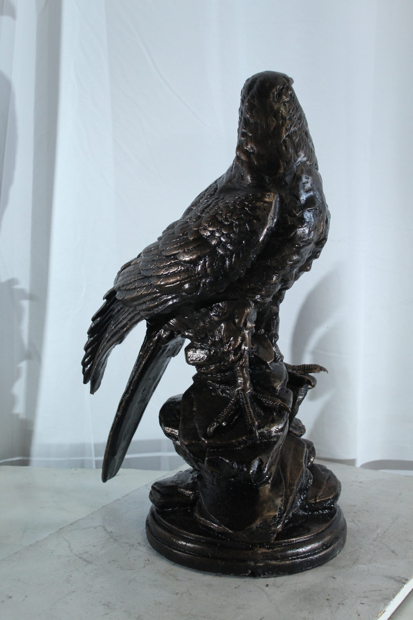 Aluminum Eagle Statue on Tree Stump with Natural Finish 20" x 12" x 14"H