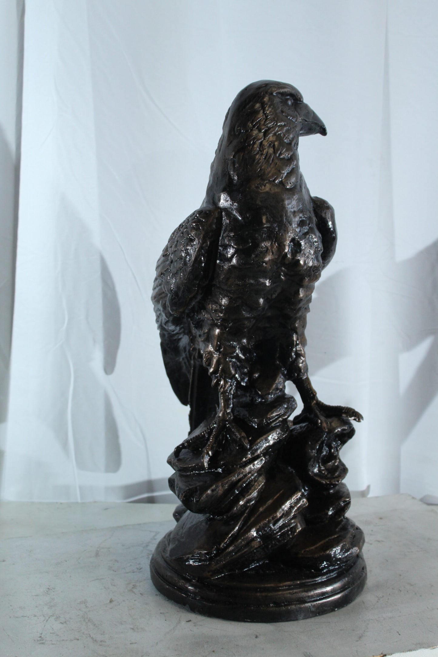 Aluminum Eagle Statue on Tree Stump with Natural Finish 20" x 12" x 14"H