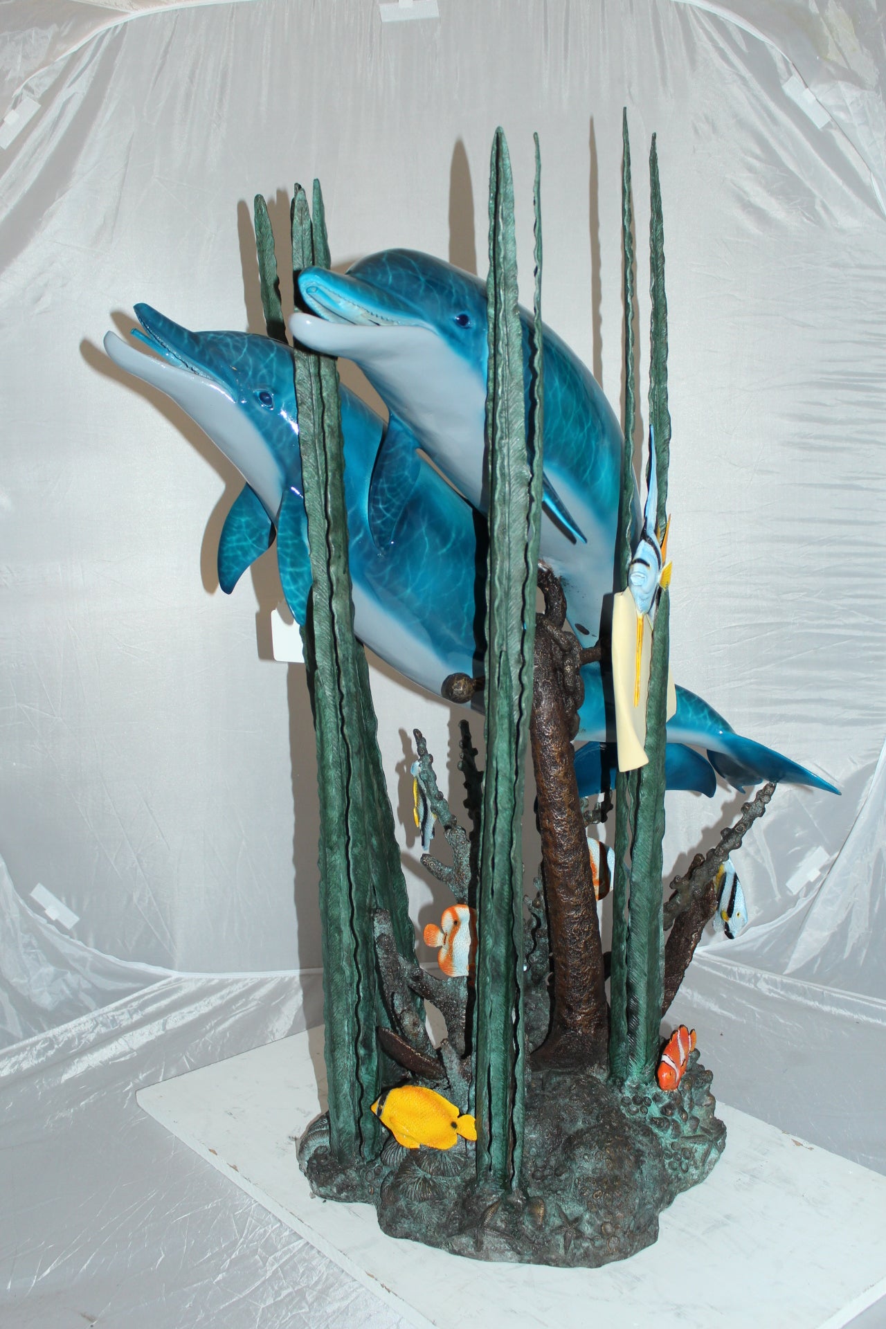 Two dolphins w small fish fountain Bronze Statue -  Size: 33"L x 30"W x 42"H. 