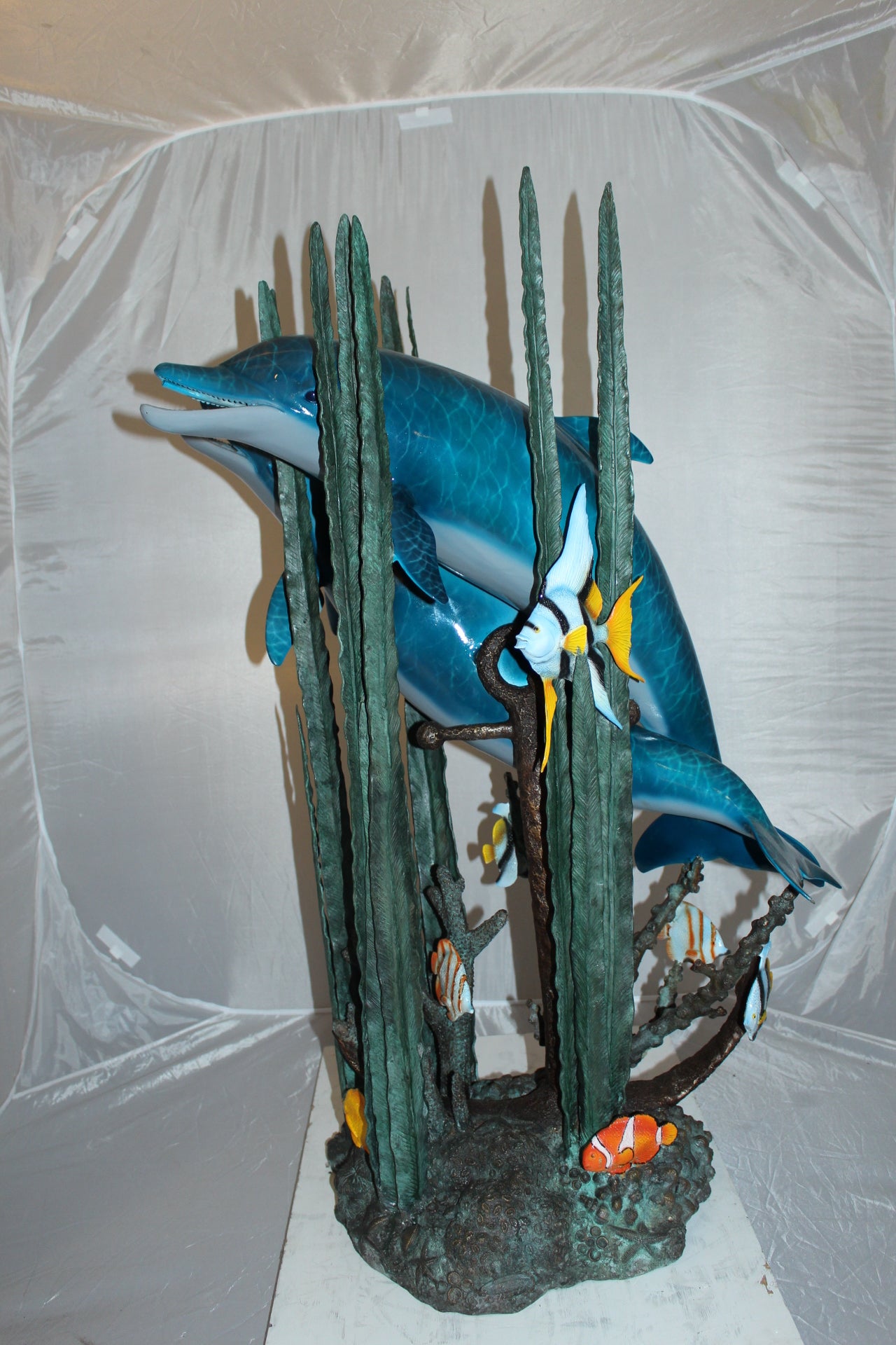 Two dolphins w small fish fountain Bronze Statue -  Size: 33"L x 30"W x 42"H. 
