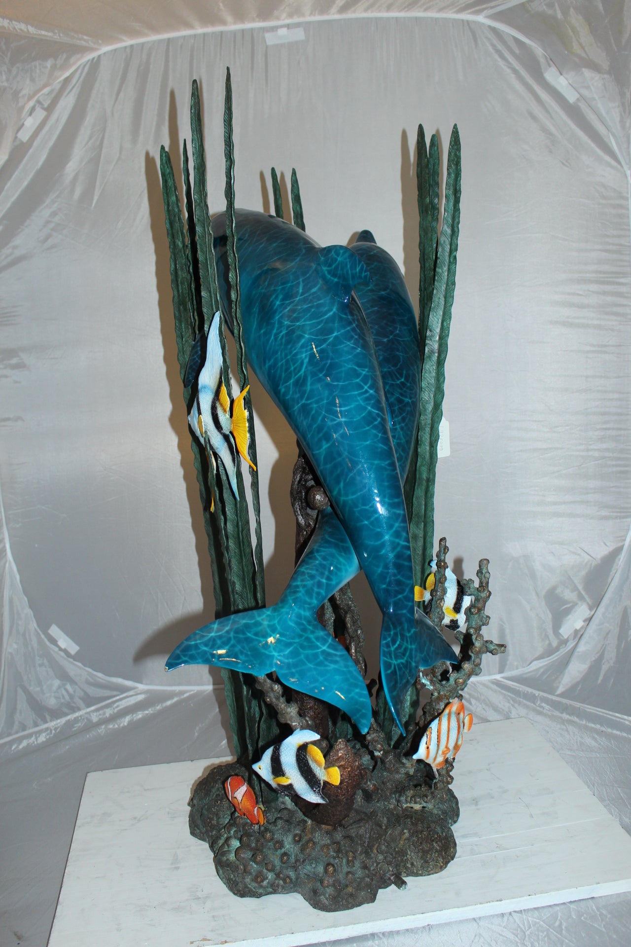 Two dolphins w small fish fountain Bronze Statue -  Size: 33"L x 30"W x 42"H. 