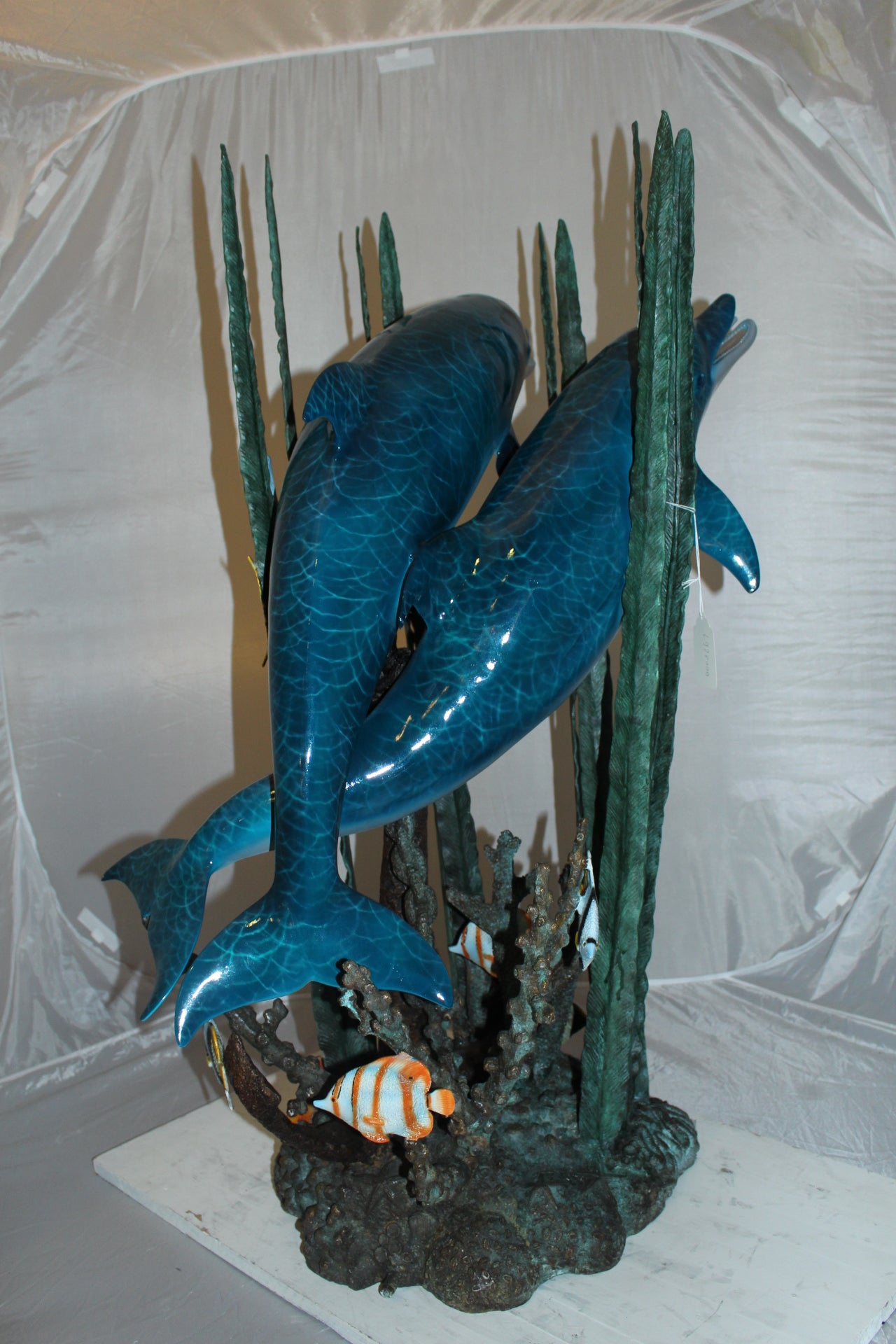 Two dolphins w small fish fountain Bronze Statue -  Size: 33"L x 30"W x 42"H. 