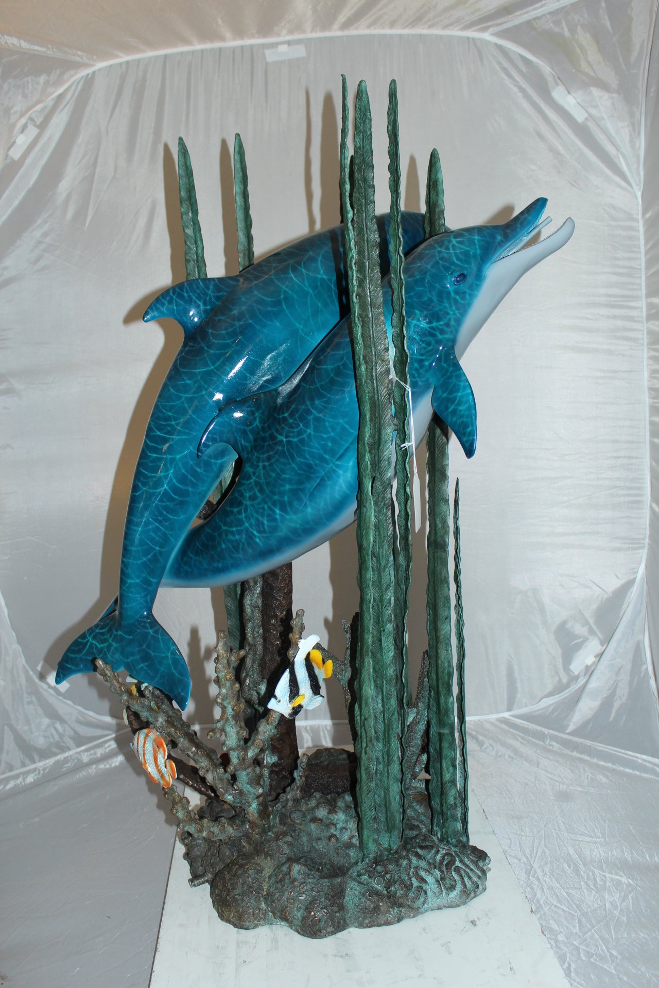 Two dolphins w small fish fountain Bronze Statue -  Size: 33"L x 30"W x 42"H. 