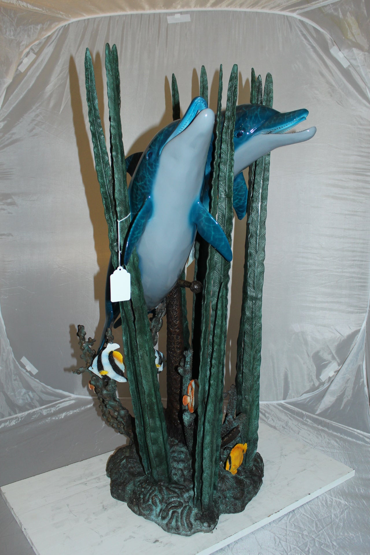 Two dolphins w small fish fountain Bronze Statue -  Size: 33"L x 30"W x 42"H. 