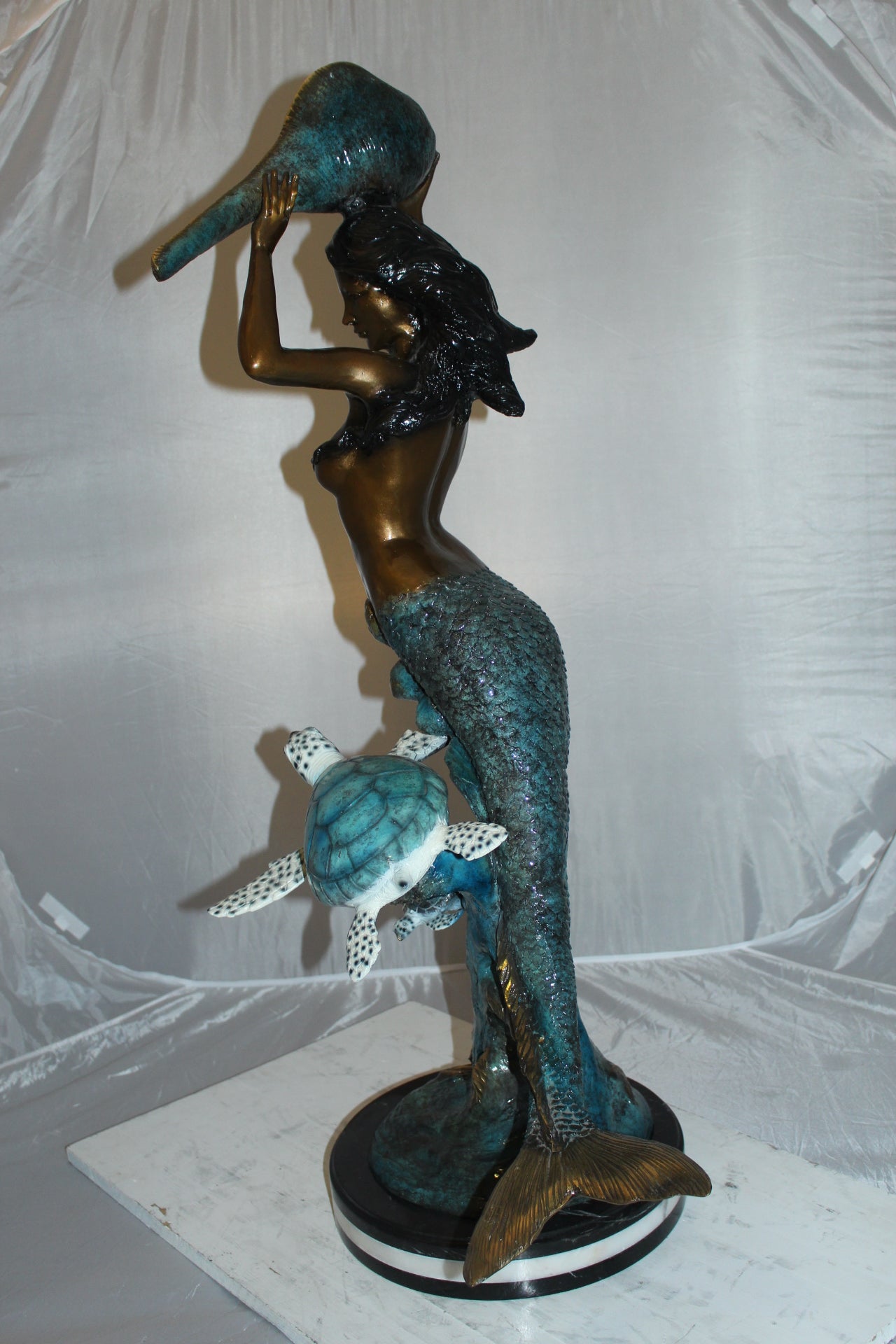 Mermaid 43 holding a shell fountain Bronze Statue -  Size: 14"L x 24"W x 43"H. 