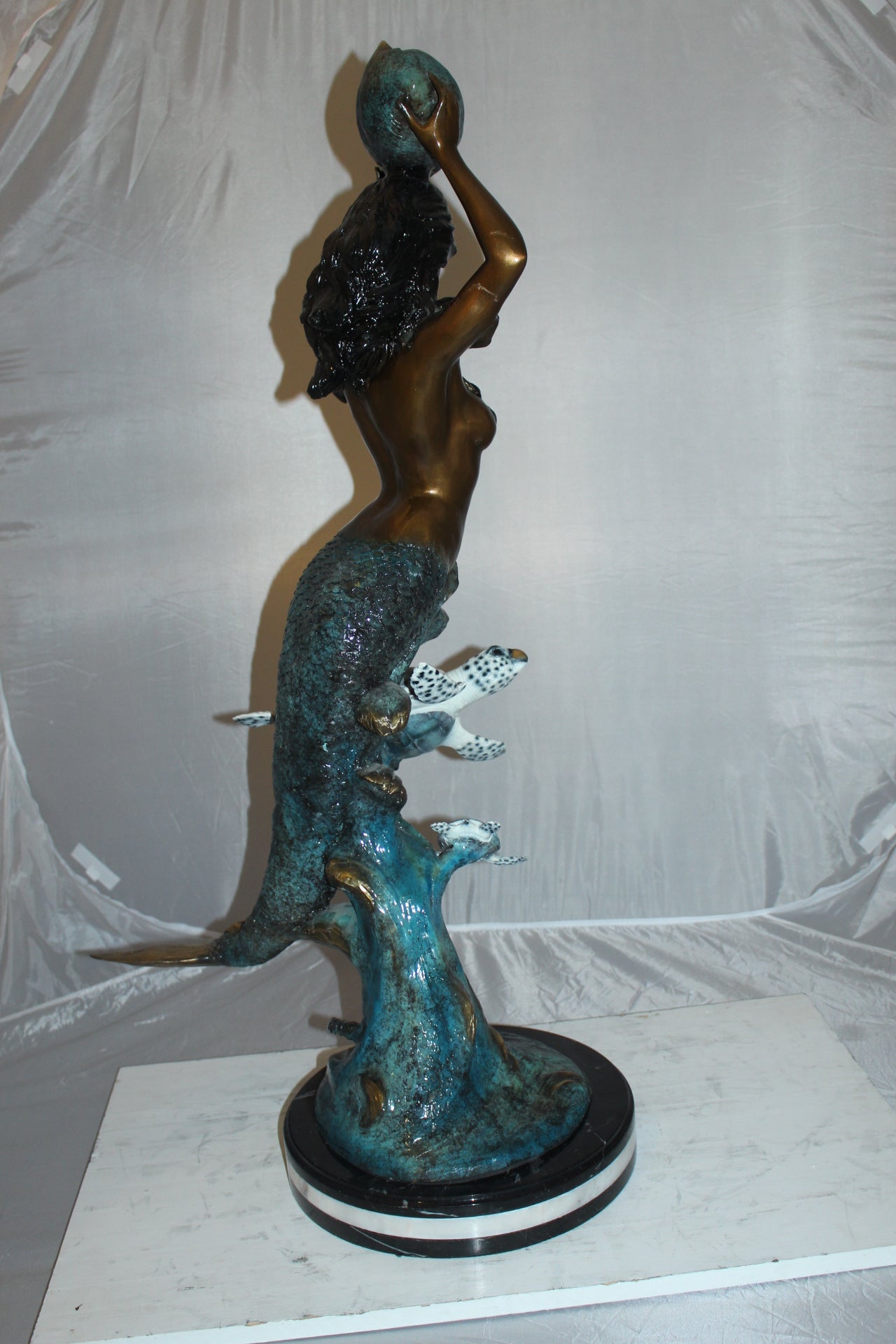 Mermaid 43 holding a shell fountain Bronze Statue -  Size: 14"L x 24"W x 43"H. 