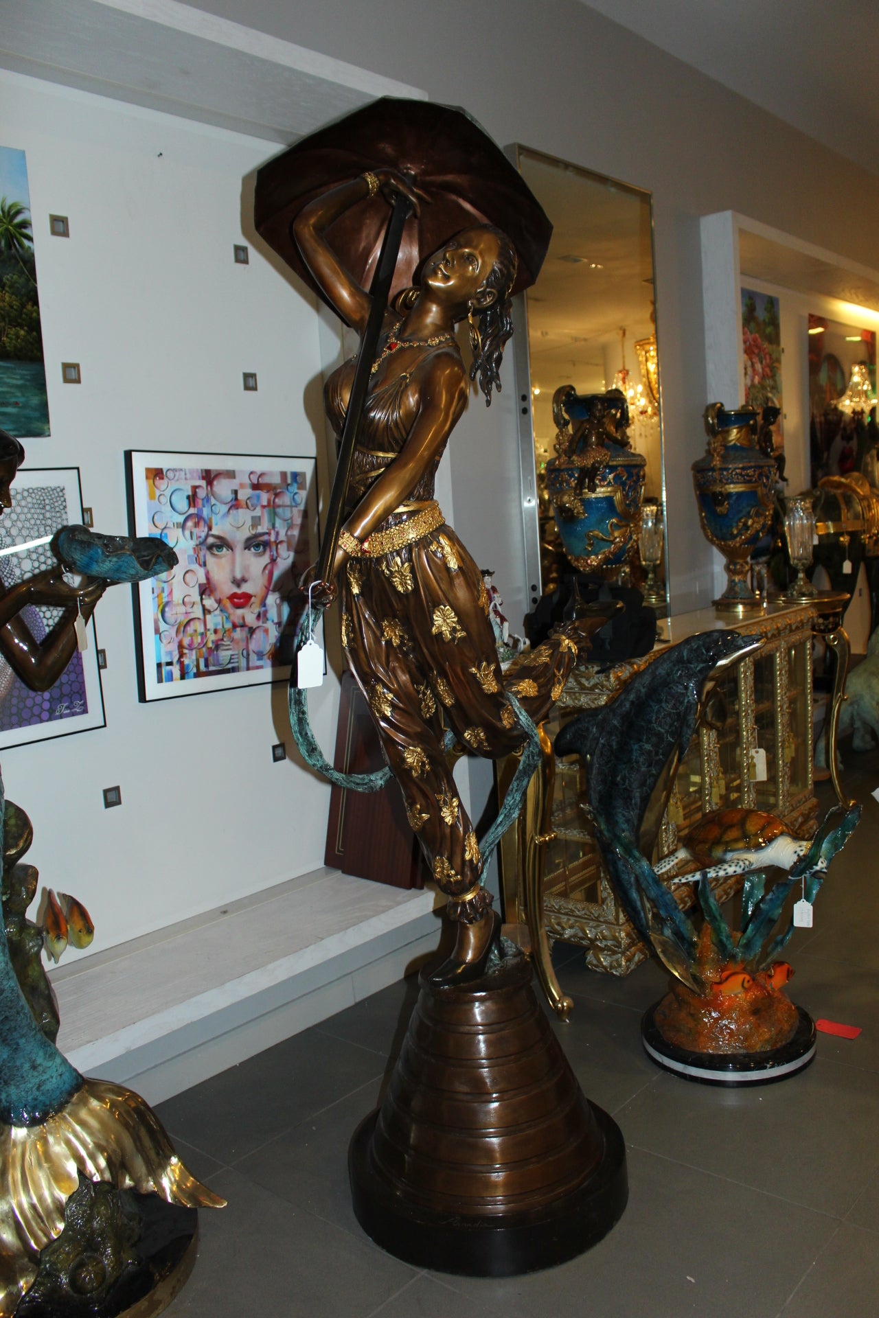 Dancer with umbrella - large Bronze Statue -  Size: 24"L x 42"W x 88"H. 