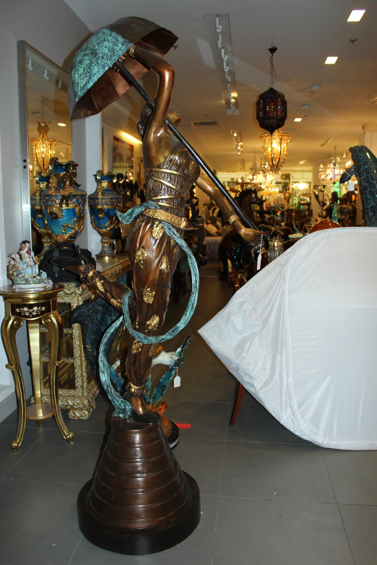 Dancer with umbrella - large Bronze Statue -  Size: 24"L x 42"W x 88"H. 