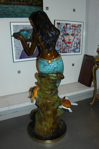 Mermaid holding shell L, W turtle and fish Bronze fountain -  38" x 24" x 68"H. 