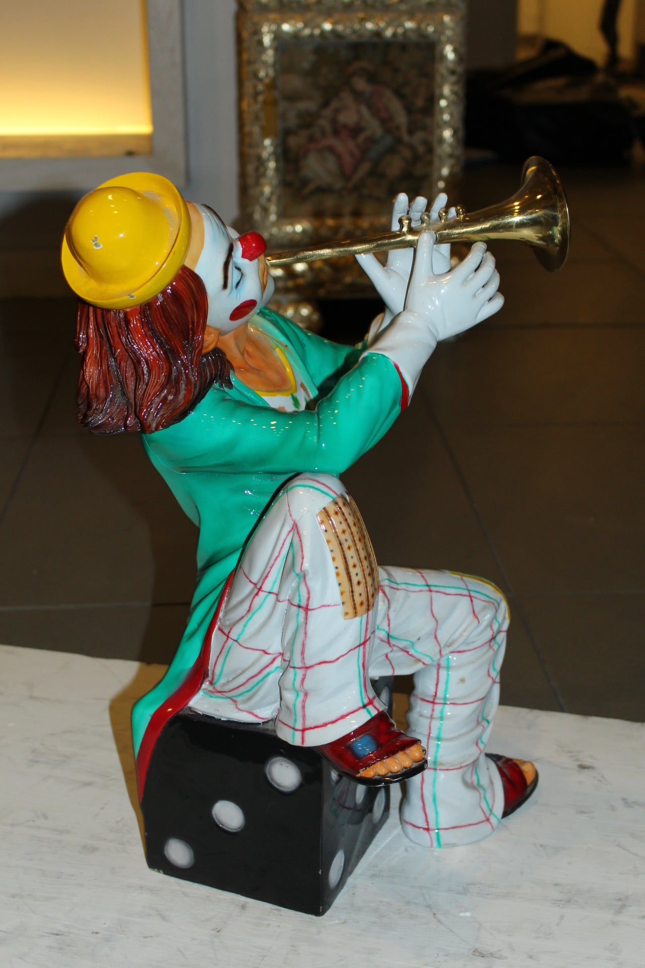Clown Playing Instrument Bronze Statue -  Size: 12"L x 10"W x 20"H. 