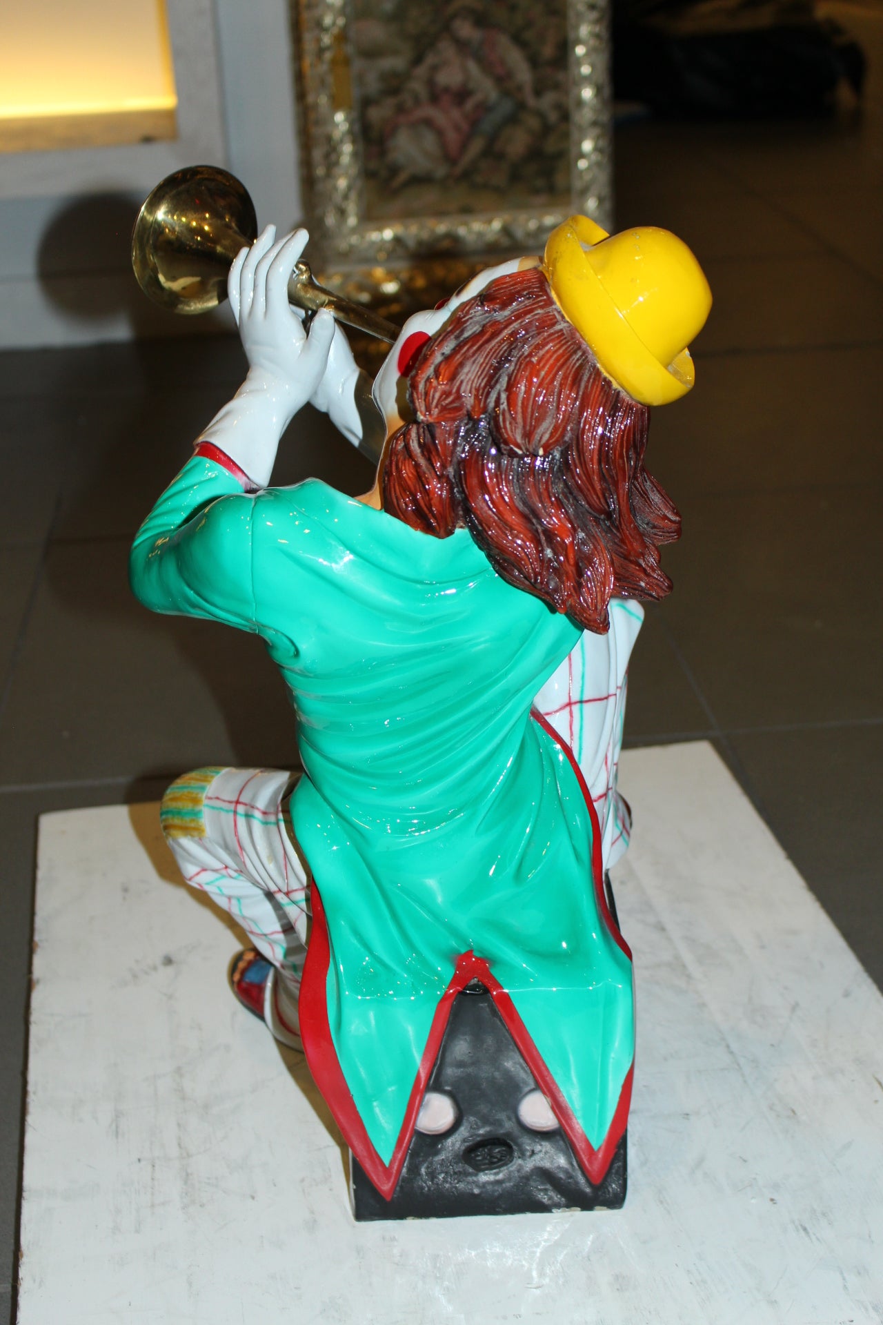 Clown Playing Instrument Bronze Statue -  Size: 12"L x 10"W x 20"H. 
