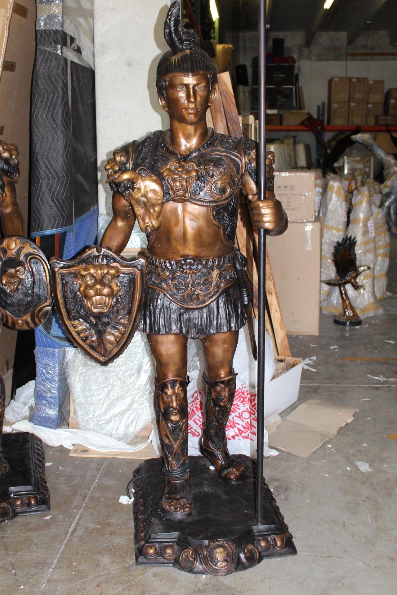 Pair of Roman Warrior lamps Bronze Statues -  Size: 33"L x 24"W x 96"H. 