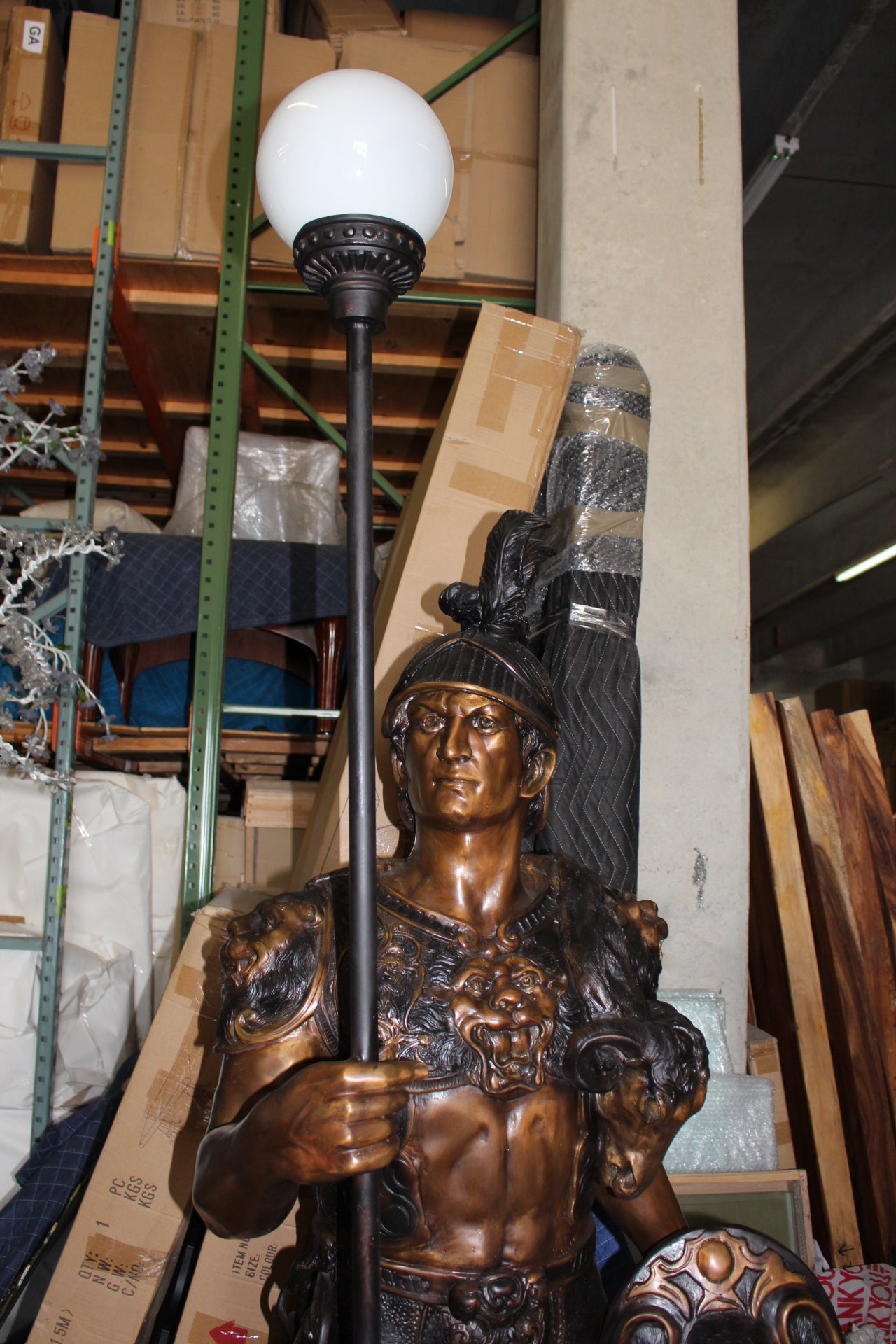 Pair of Roman Warrior lamps Bronze Statues -  Size: 33"L x 24"W x 96"H. 