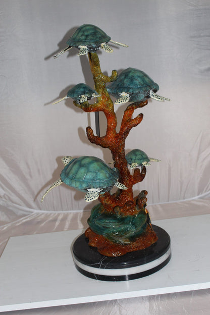 Five Sea Turtles Swimming Bronze Statue -  Size: 20"L x 16"W x 30"H. 