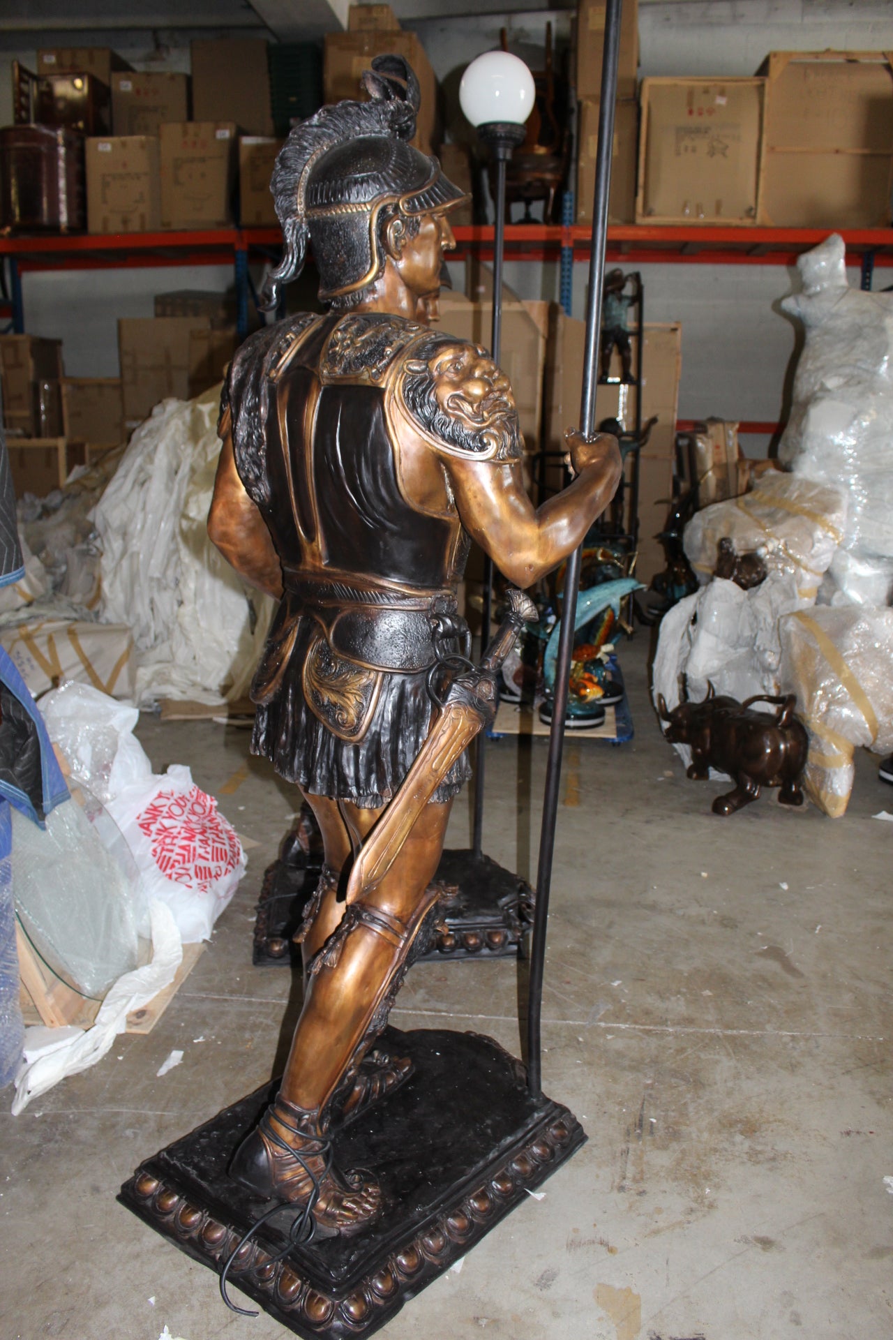 Pair of Roman Warrior lamps Bronze Statues -  Size: 33"L x 24"W x 96"H. 