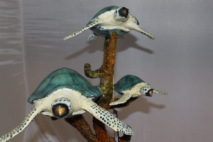 Five Sea Turtles Swimming Bronze Statue -  Size: 20"L x 16"W x 30"H. 
