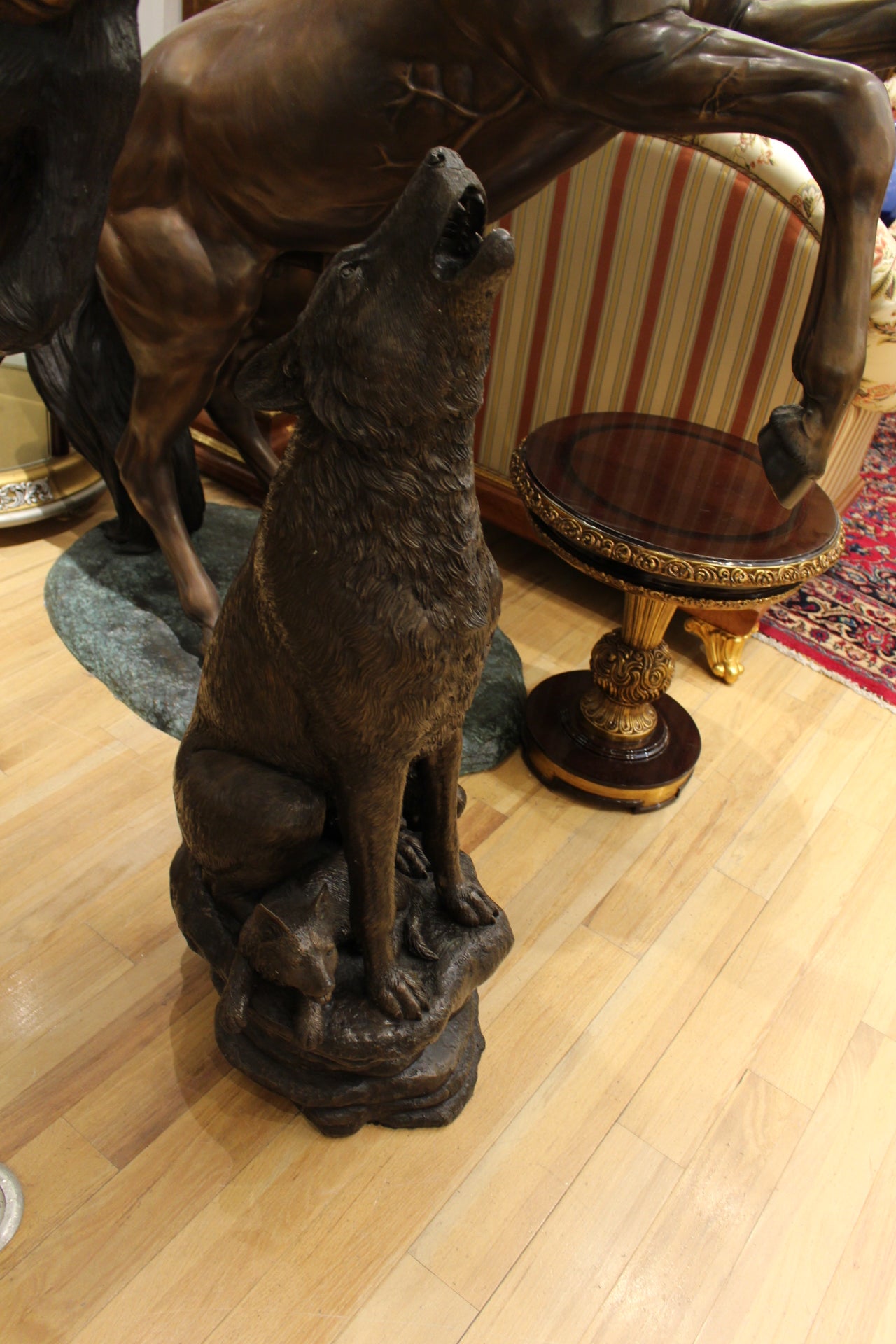 Wolf and Cubs Bronze Statue -  Size: 24"L x 17"W x 48"H. 