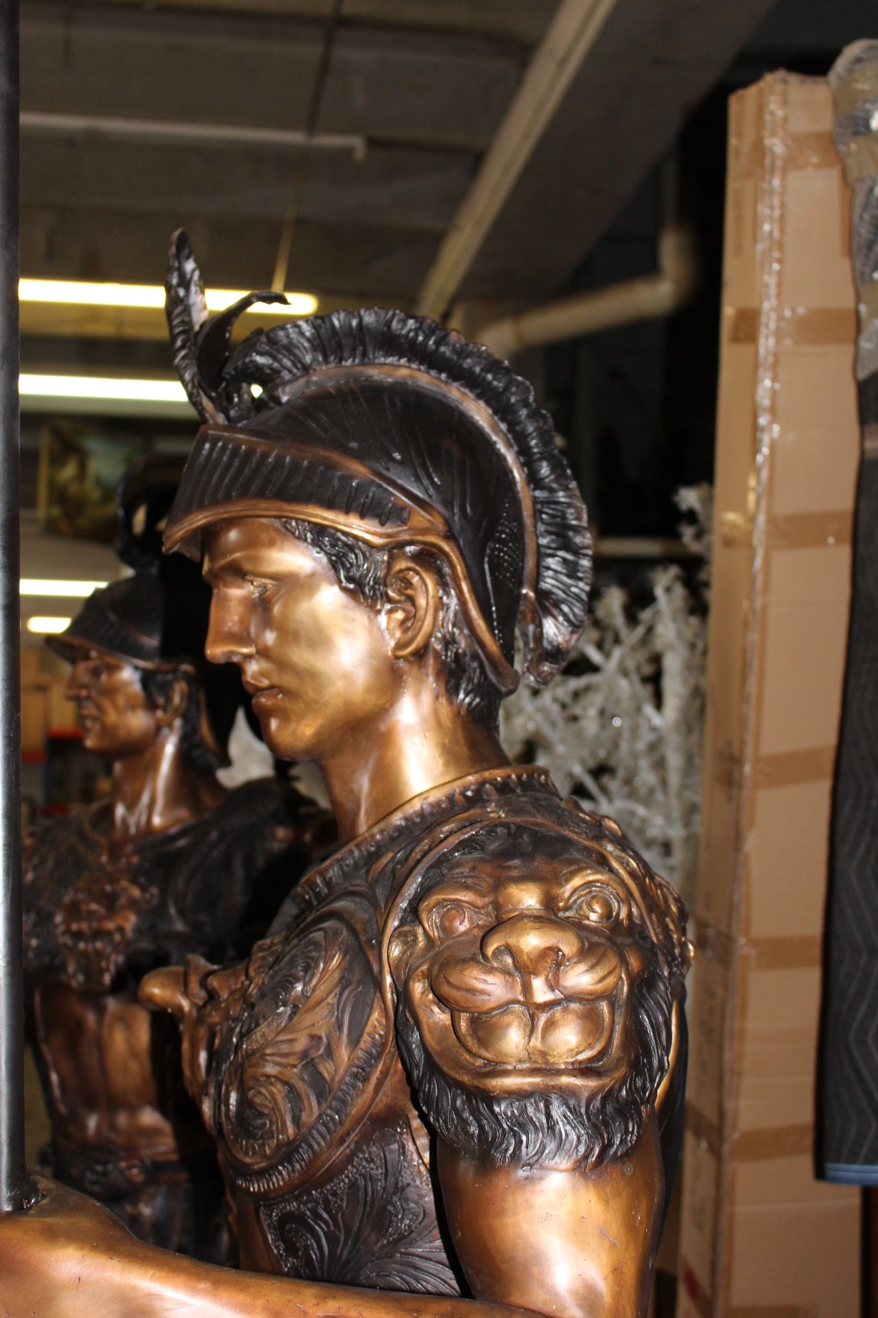 Pair of Roman Warrior lamps Bronze Statues -  Size: 33"L x 24"W x 96"H. 