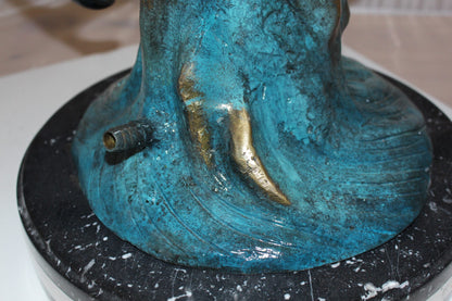 Mermaid with 2 dolphins Bronze Statue -  Size: 14"L x 14"W x 28"H. 