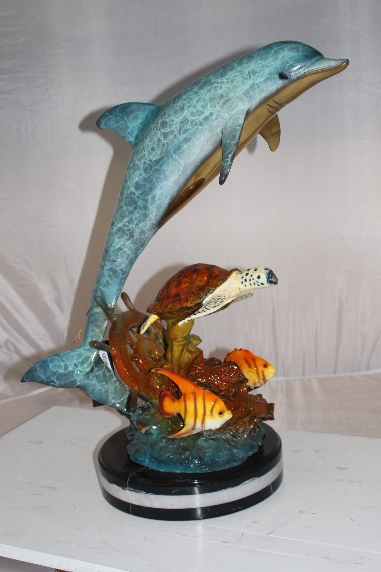 Dolphin turtle and 2 fish Bronze Statue -  Size: 18"L x 16"W x 25"H. 